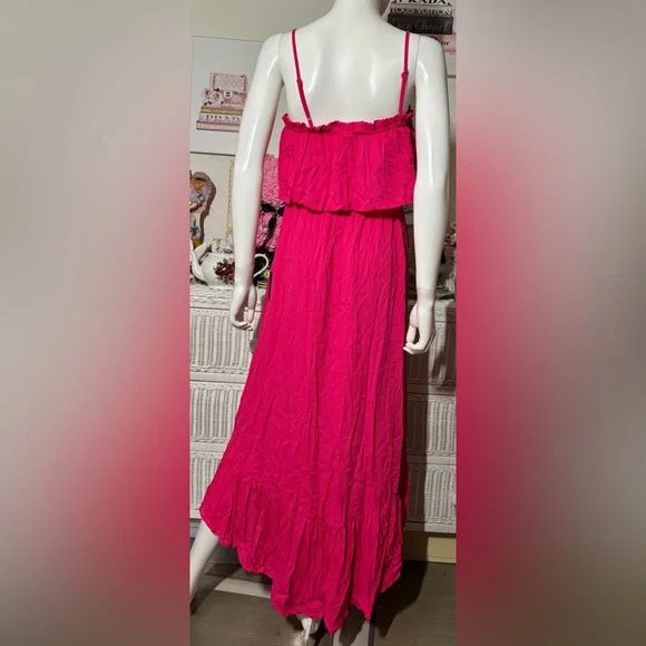 Lulus Maxi Dress High Low Smocked Low Cut Ruffles Layered in Hot Pink Size M NWT - Picture 5 of 11